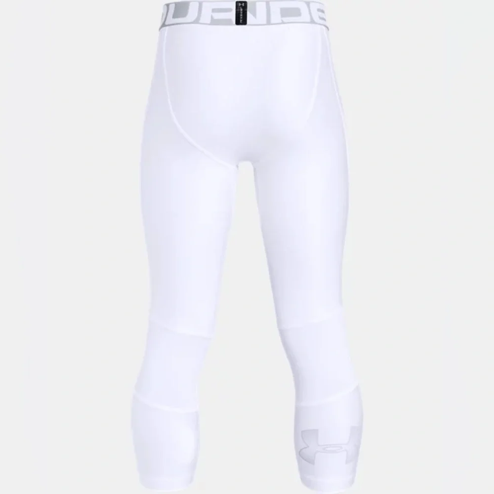 NWT Under Armour Boys Heat Gear Leggings Small S New UA Big Boy White Neutral